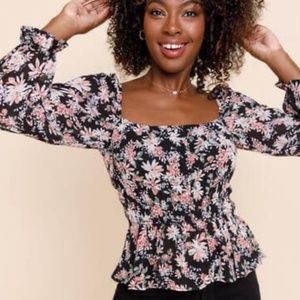 Francesca's - Chrissy Long Sleeve Floral Top - Size L